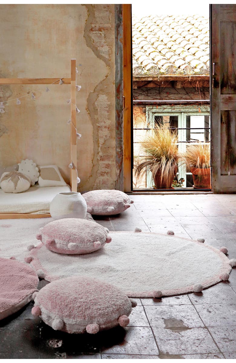 Lorena Canals Bubbly Pompom Trim Floor Cushion, Alternate, color, Vintage Blush