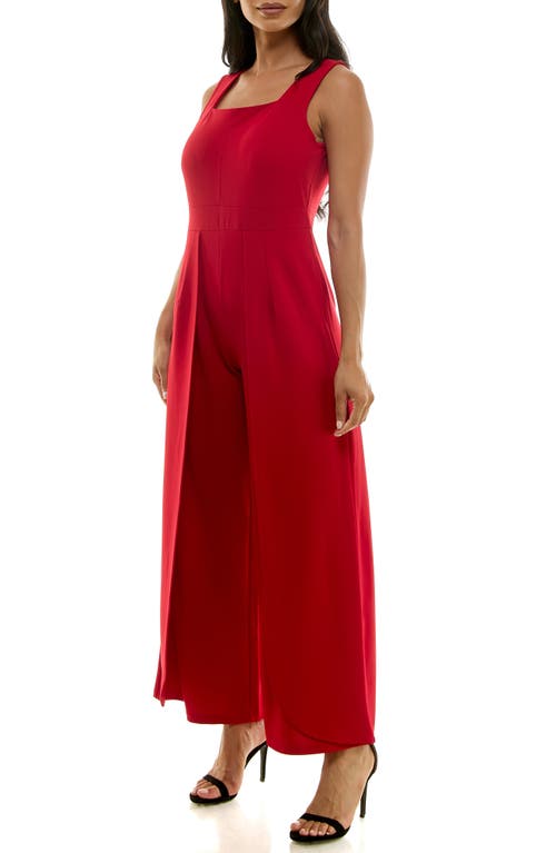 Nina Leonard Square Neck Sleeveless Tulip Hem Jumpsuit In Nina Red