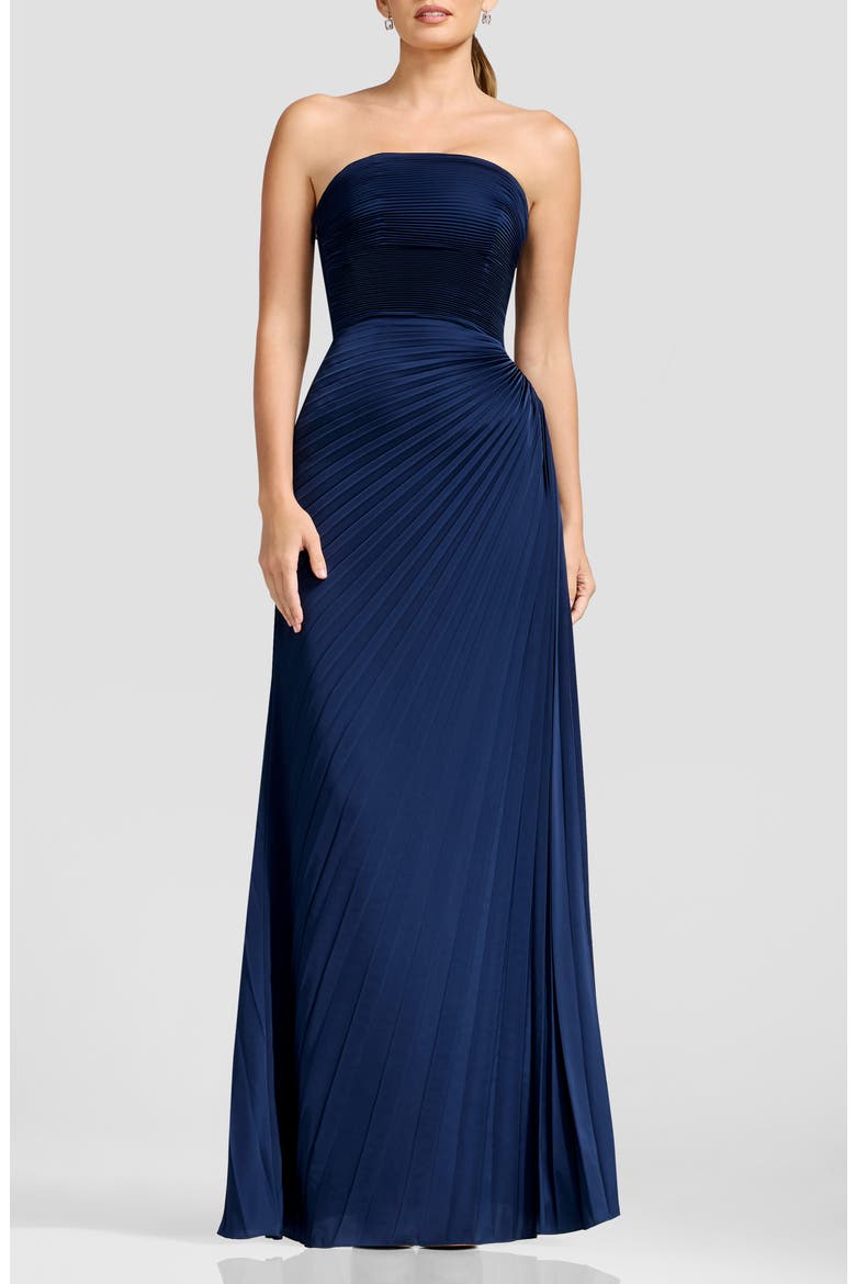 Kinley Accordion Pleat Strapless Evening Gown, Main, color, NAVY