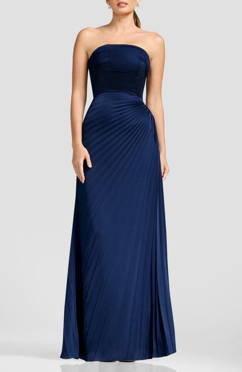 Kinley Accordion Pleat Strapless Evening Gown