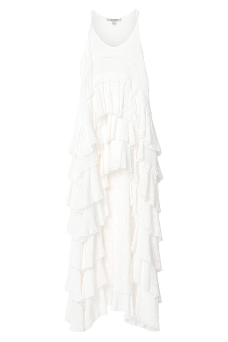 Cavarly High Low Ruffled Cotton Crepe Dress, Alternate, color, WHITE