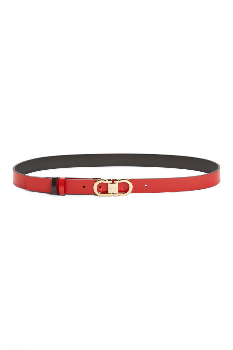 Double Gancio Reversible Leather Belt, Alternate, color, NERO/FLAME RED