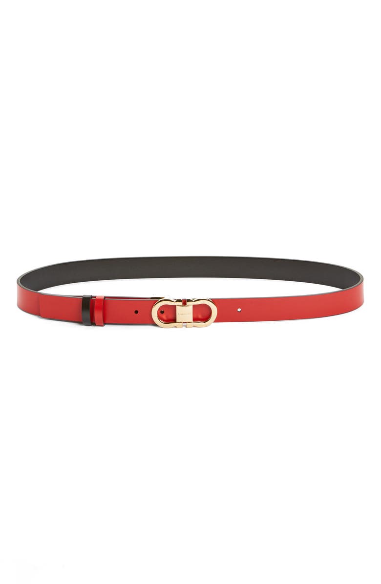 FERRAGAMO Double Gancio Reversible Leather Belt, Alternate, color, Nero/ Flame Red