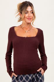 PinkBlush Pointelle Knit Lace Trim Square Neck Top