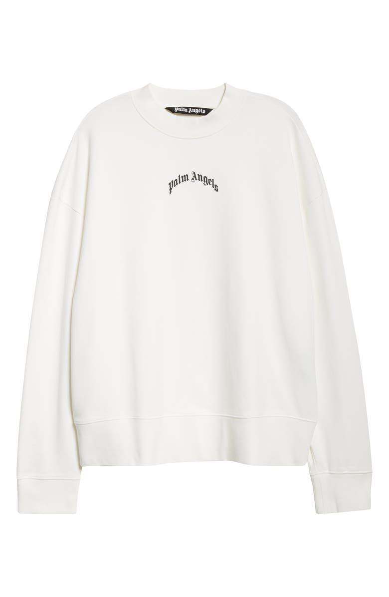 Palm Angels Curved Logo Long Sleeve Graphic Sweatshirt, Alternate, color, Off White/ Black