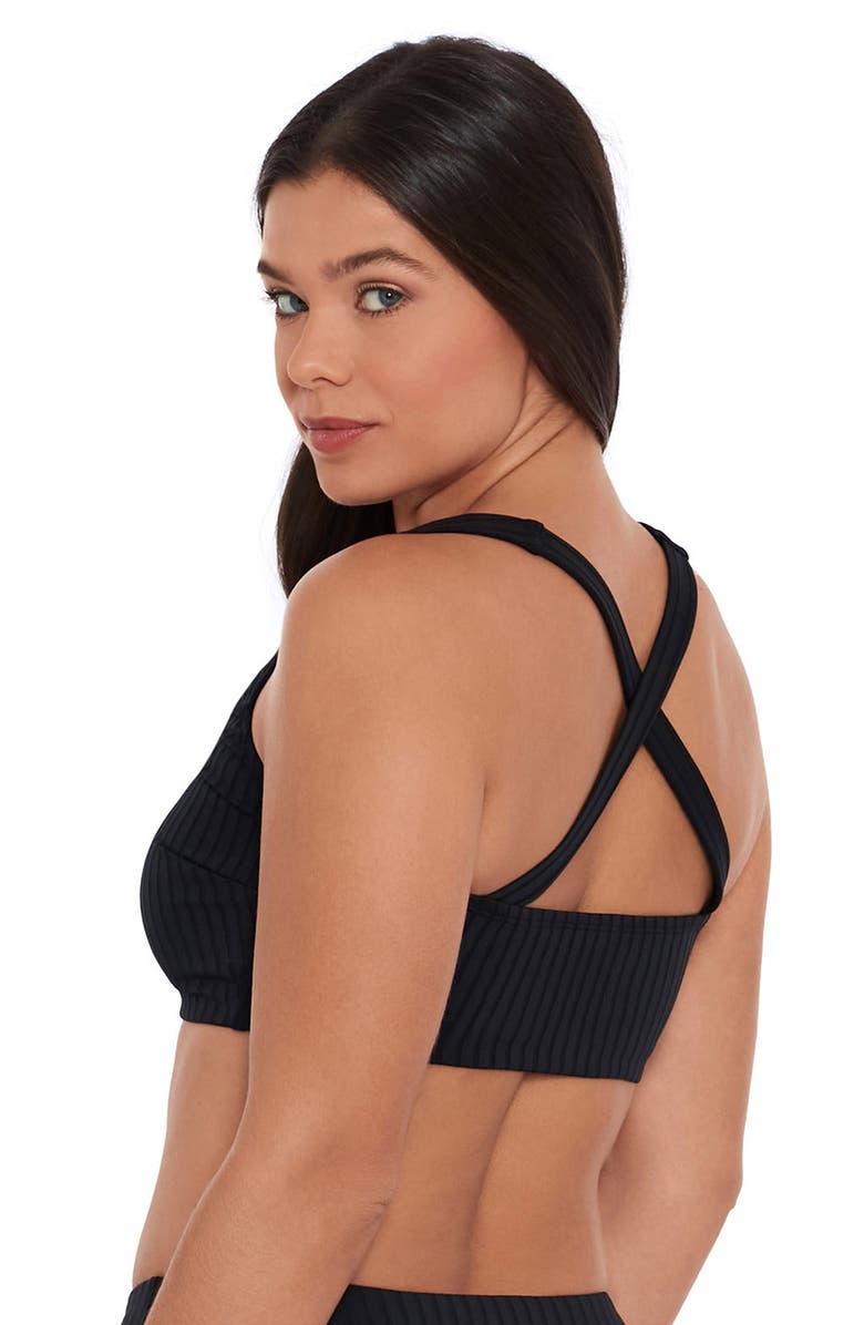 S3 Ribbed Scoopneck Crossback Bikini Top, Alternate, color, Onyx Black