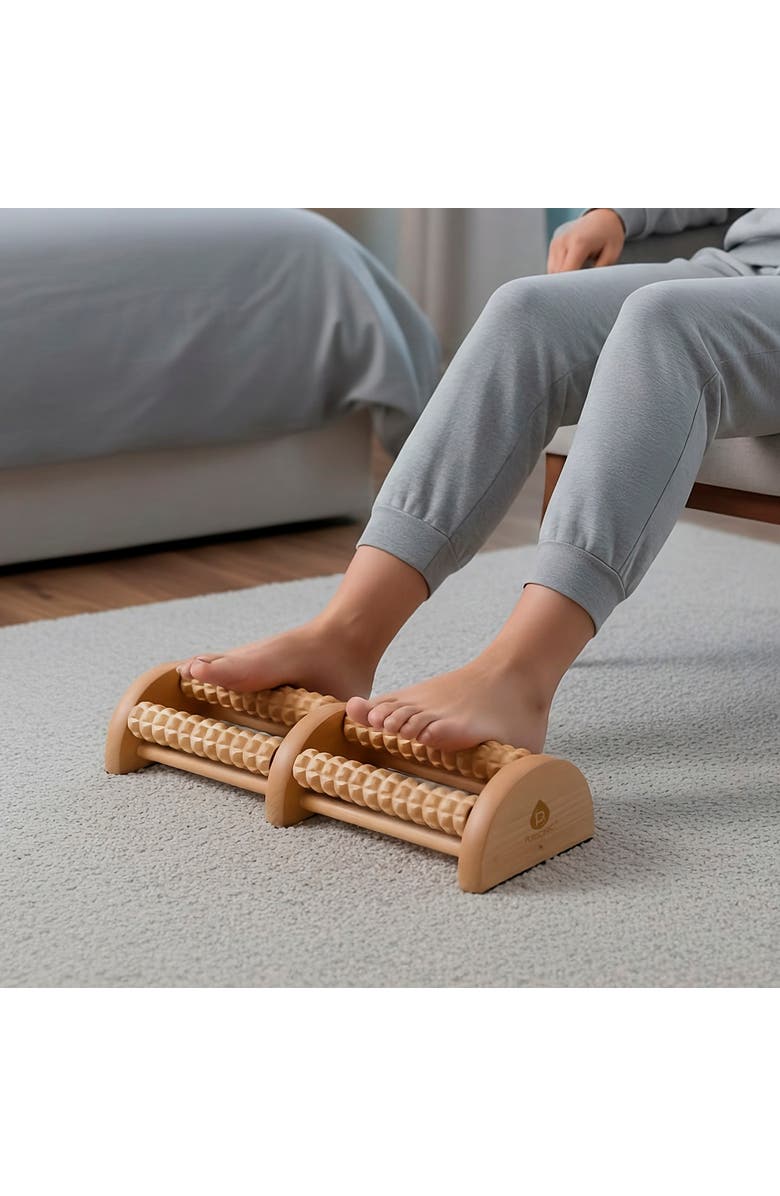 PURSONIC Wooden Foot Massager with Dual Rollers, Alternate, color, Beige
