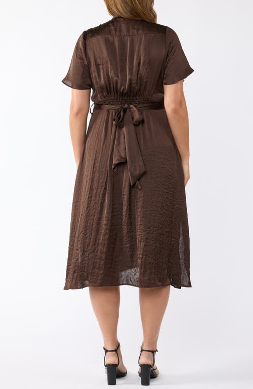 Estelle Mirage Oasis Rumple Satin Midi Dress In Chocolate