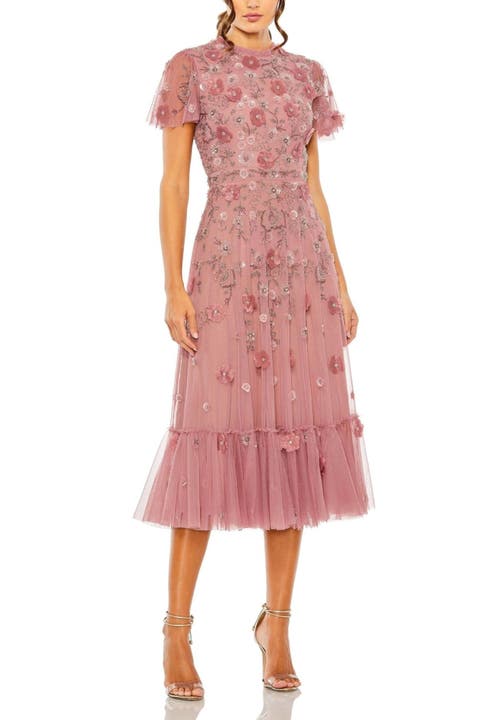 Women's Embellished High Neck Cap Sleeve A Line Dress