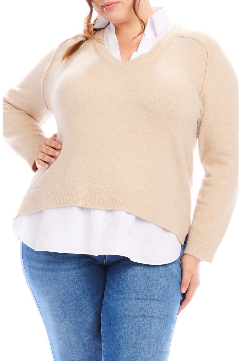 Mixed Media Layered Sweater, Main, color, SAND