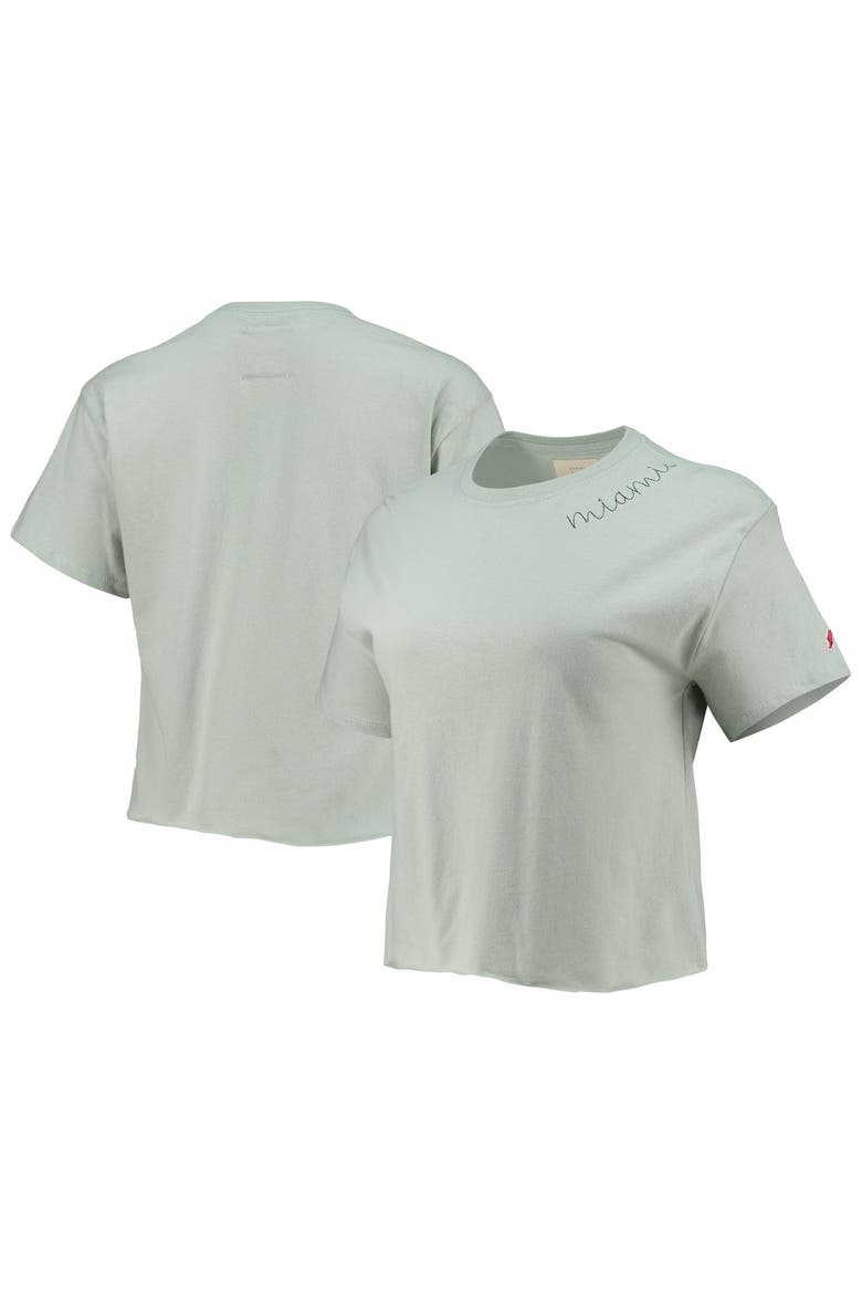 Women's League Collegiate Wear Green Miami Hurricanes Chain Stitch Clothesline Crop Top, Alternate, color, Green