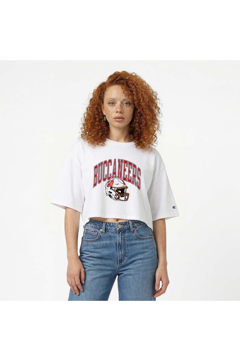 Women's Champion  White Tampa Bay Buccaneers Boyfriend Cropped T-Shirt, Main, color, White