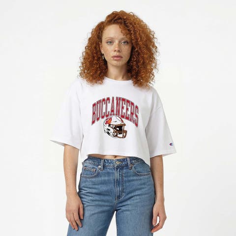 Women's Champion  White Tampa Bay Buccaneers Boyfriend Cropped T-Shirt
