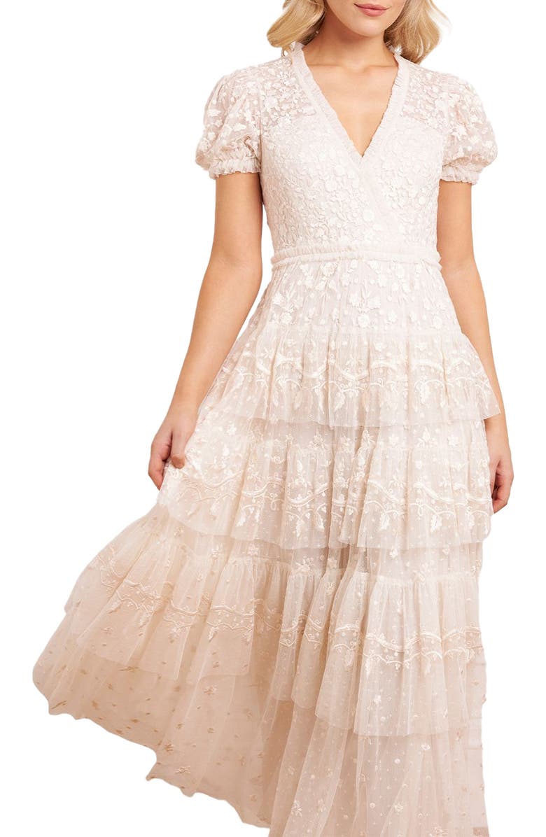 Needle & Thread Layered Lace Ankle Gown, Alternate, color, Cream
