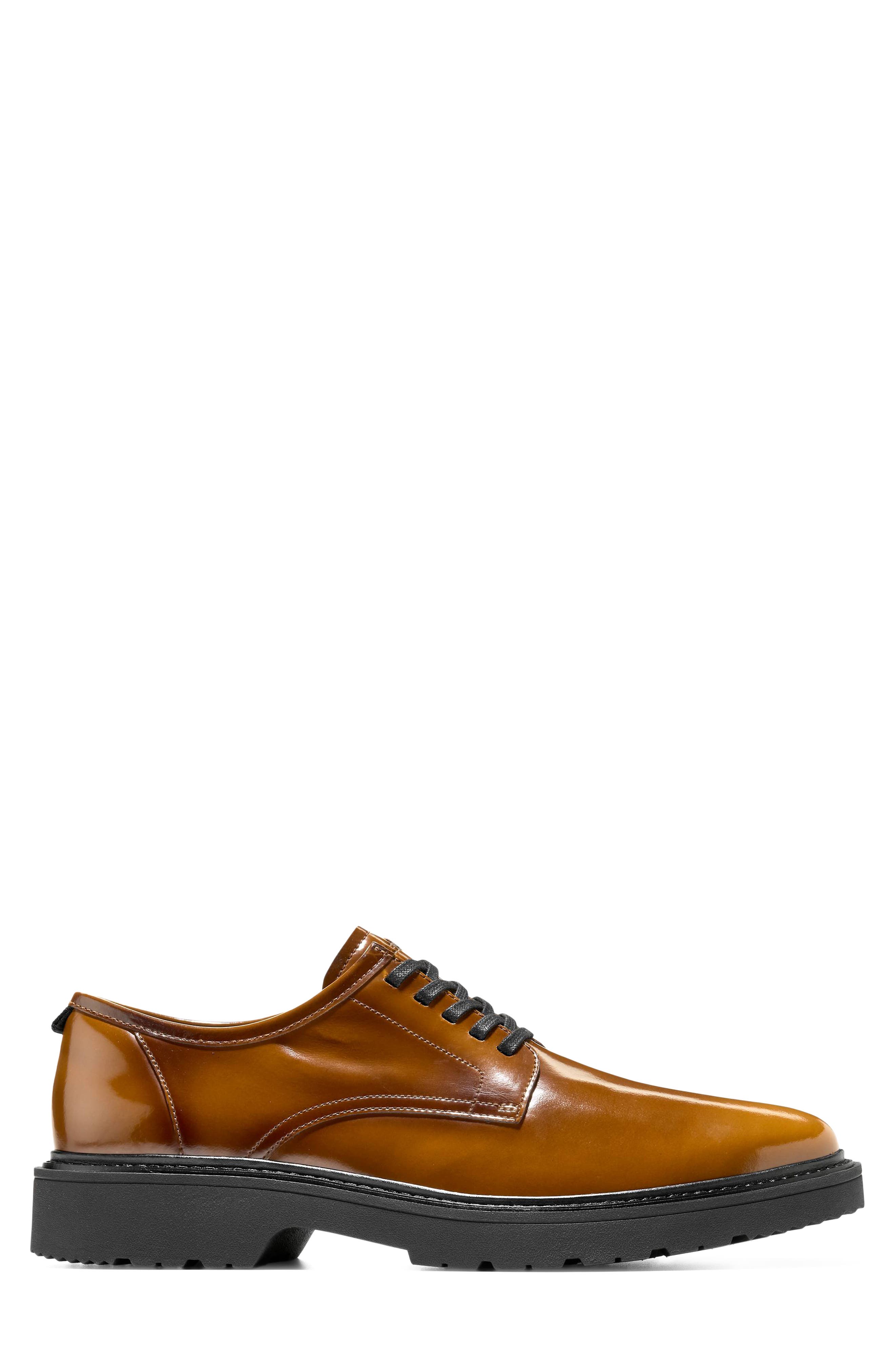 Broome Grand Lug Sole Plain Toe Leather Derby, Alternate, color, DARK CHOCOLATE BRUSH OFF/BLACK