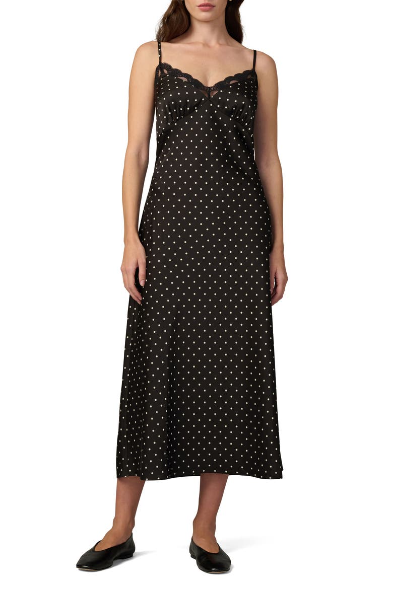 The Ines Polka Dot Midi Slipdress, Main, color, BLACK POLKA DOT