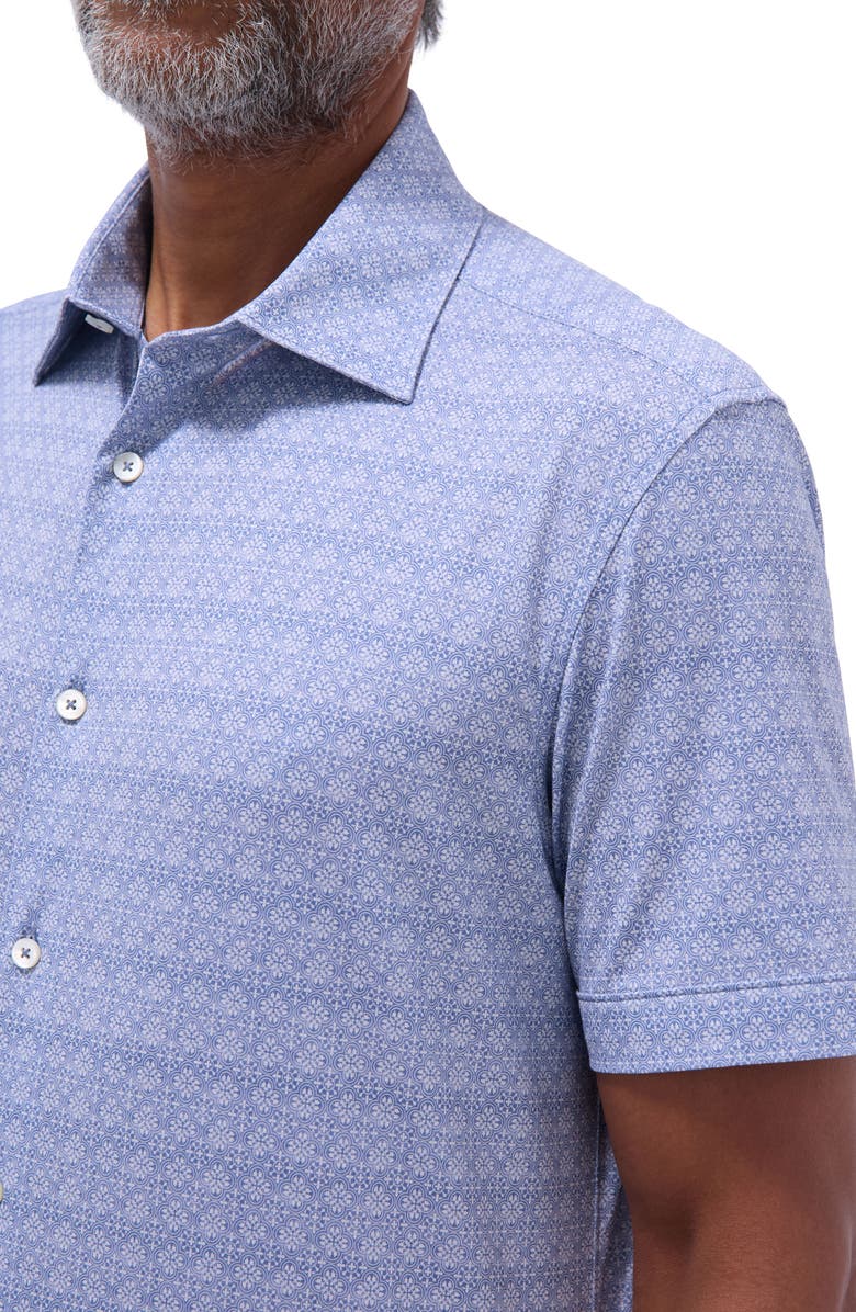 Bugatchi Miles OoohCotton<sup>®</sup> Mosaic Print Short Sleeve Button-Up Shirt, Alternate, color, Steel