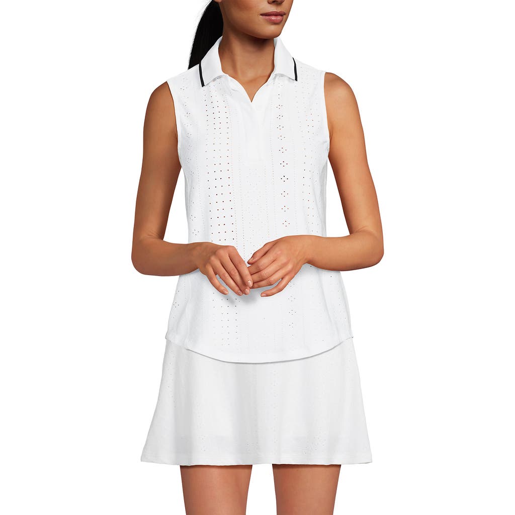 LANDS' END LANDS' END SLEEVELESS EYELET ACTIVE POLO TOP