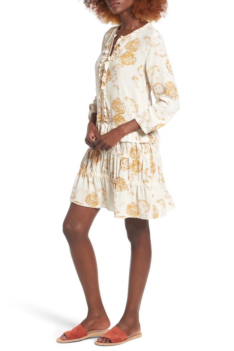 Ruffle Shift Dress, Main, color, IVORY BIRCH ALLIUM SPLOTCH
