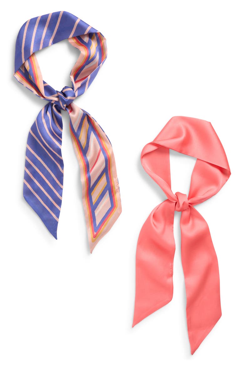 Assorted 2-Pack Satin Skinny Scarves, Alternate, color, PEACH STRIPE