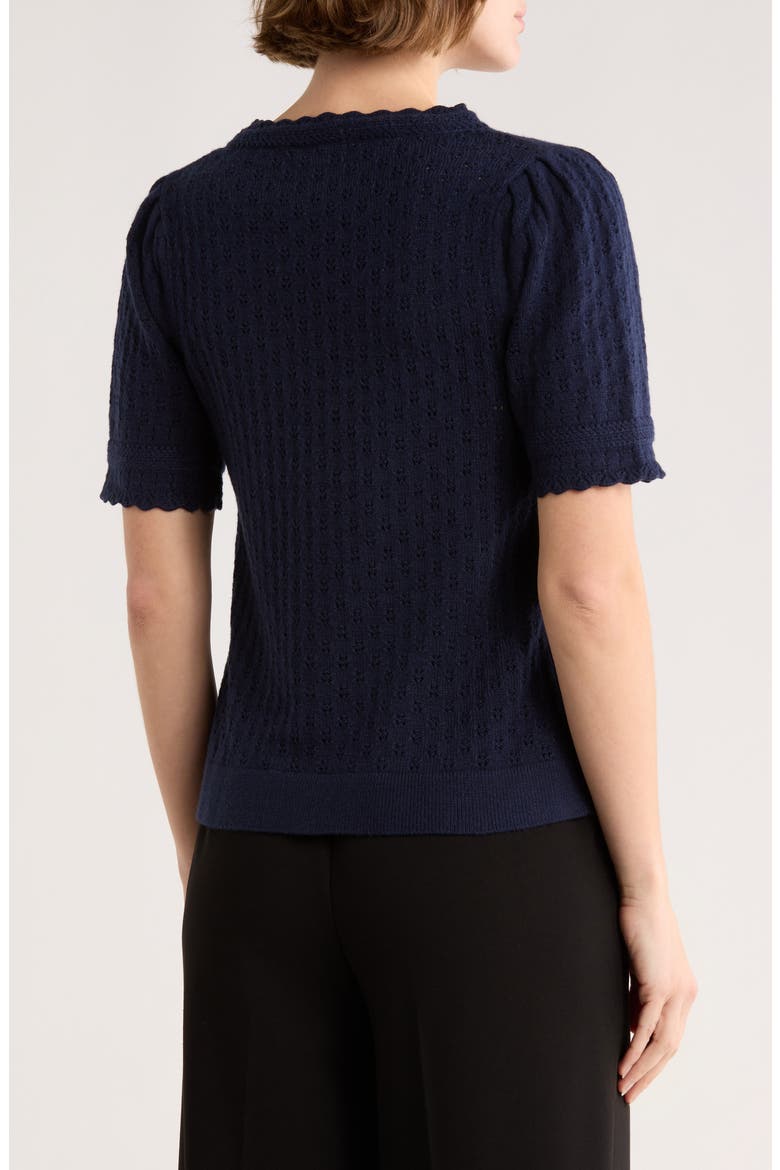 Pointelle Stitch Short Sleeve Sweater, Alternate, color, BLUE MOON