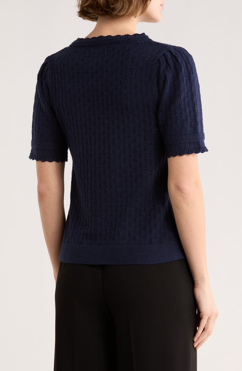 Adrianna Papell Pointelle Stitch Short Sleeve Sweater, Alternate, color, Blue Moon