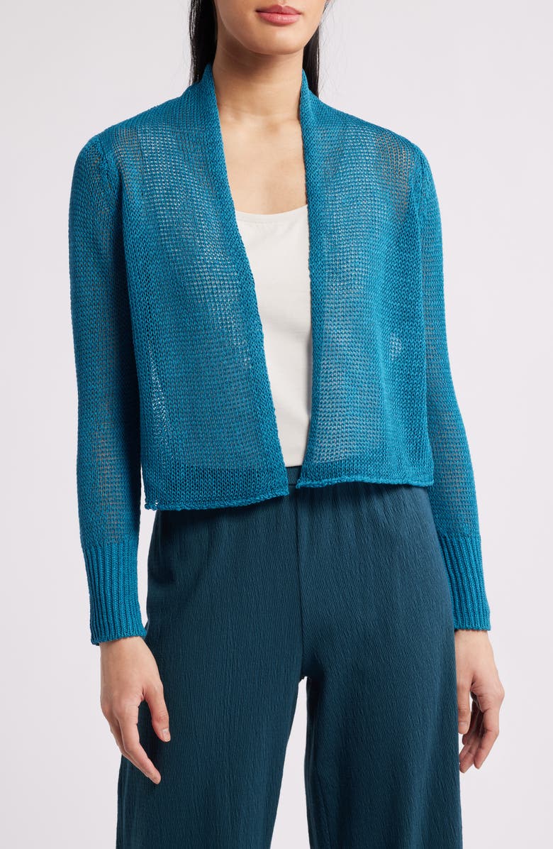 Eileen Fisher Organic Linen & Organic Cotton Cardigan, Main, color, Dragonfly