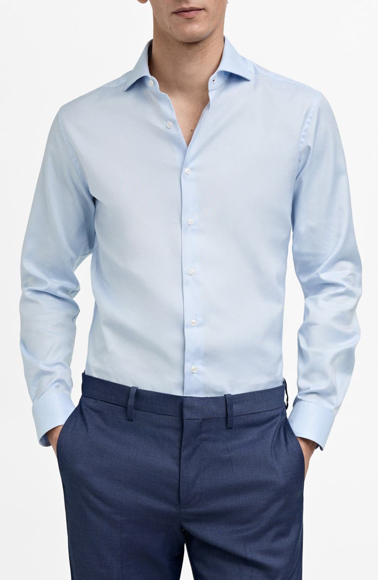 MANGO Slim Fit Light Blue Cotton Button-Up Shirt, Main, color, 