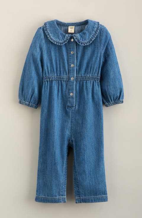 Kids' Ruffle Collar Denim Romper