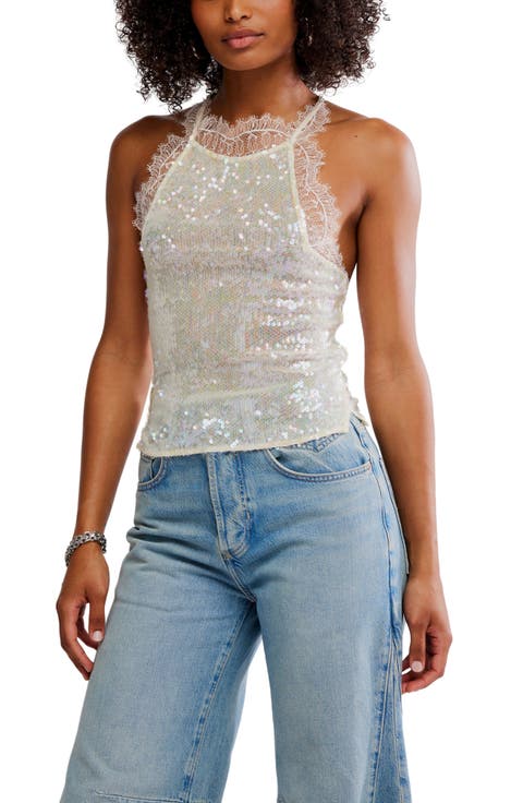 Take Me Away Sequin & Lace Tank