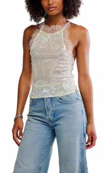 Free People Take Me Away Sequin & Lace Tank