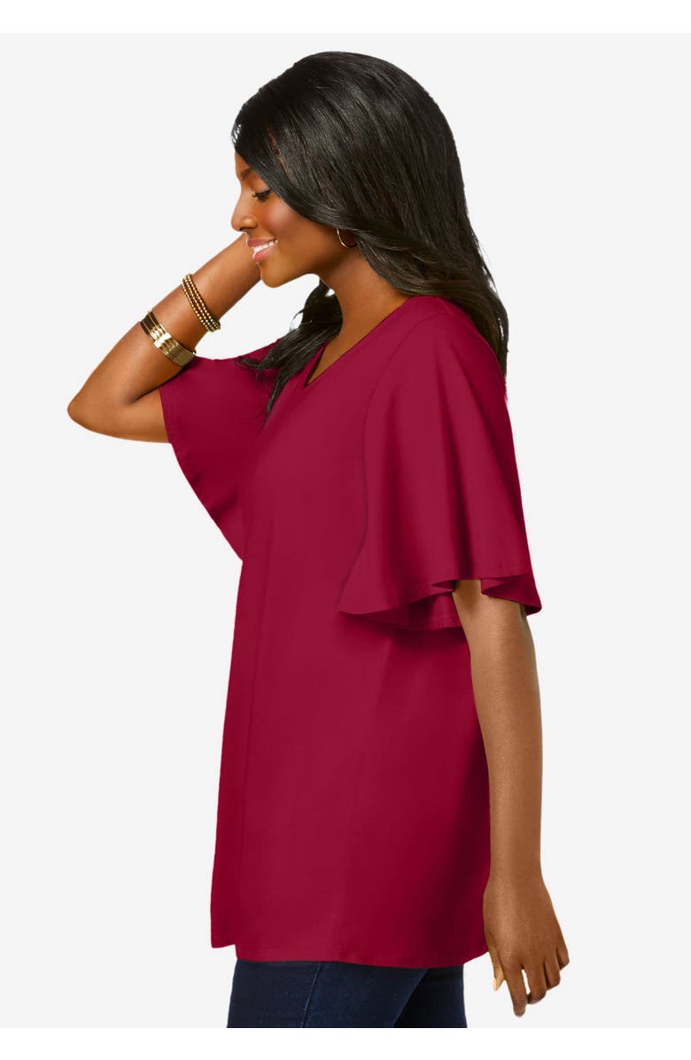 Jessica London Stretch Knit Flutter Sleeve Tunic, Alternate, color, Black