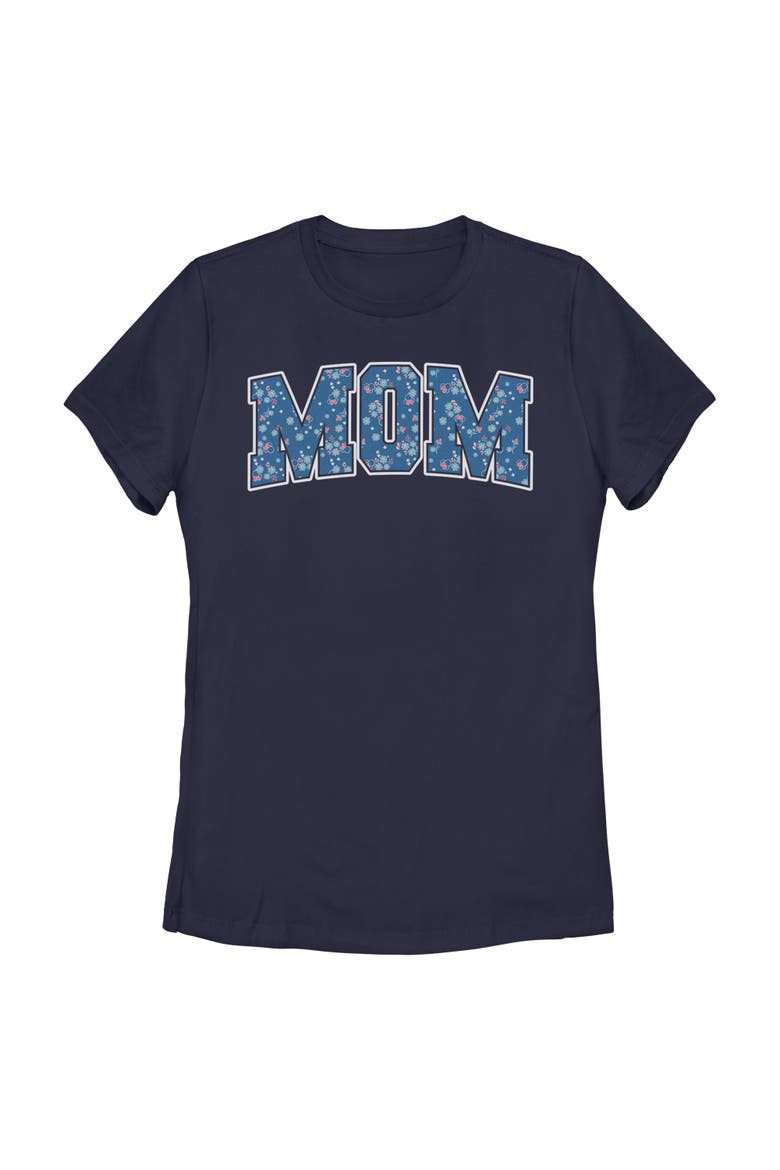 Women's Minnie Mouse Mom Collegiate Flower Pattern  Graphic T-Shirt, Main, color, Navy Blue