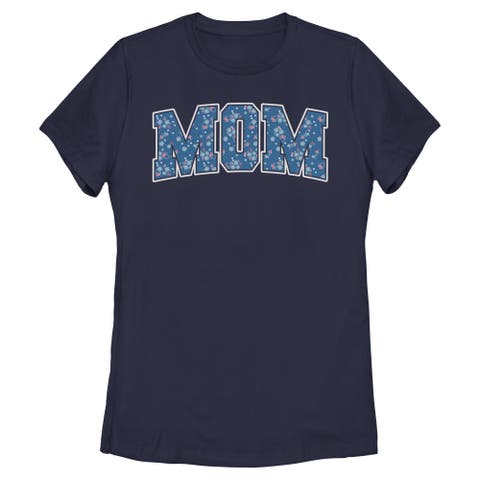 Women's Minnie Mouse Mom Collegiate Flower Pattern  Graphic T-Shirt