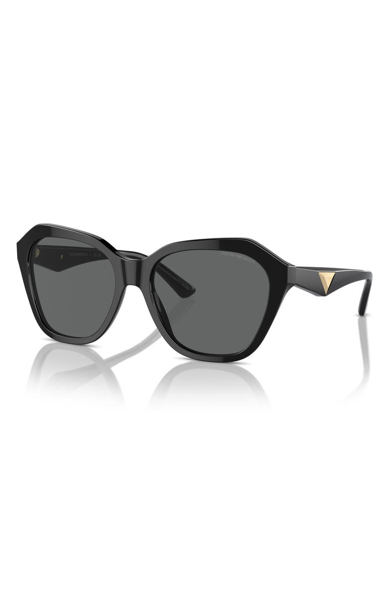 Emporio Armani 56mm Irregular Sunglasses, Alternate, color, Shiny Black / Dark Grey
