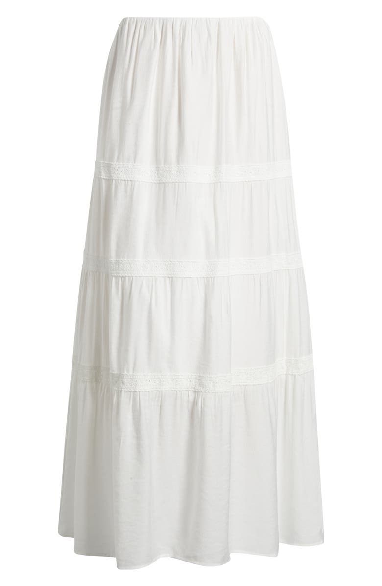 Bobeau Lace Accent Tiered Maxi Skirt, Alternate, color, Ivory