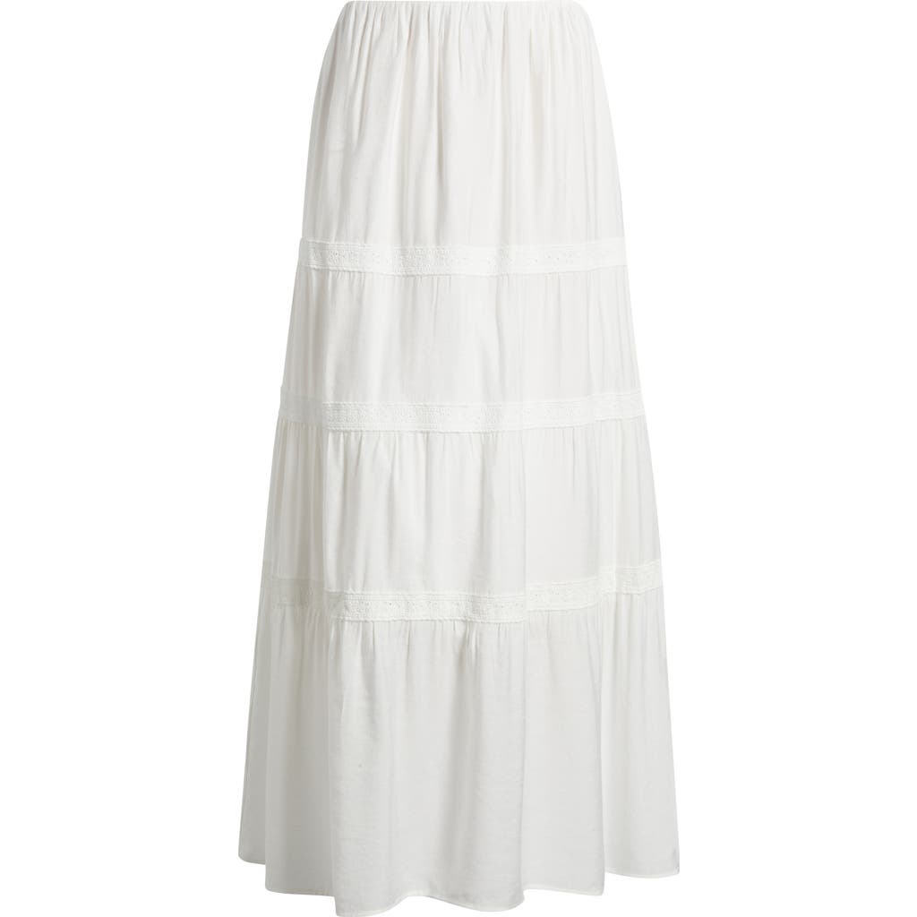 Bobeau Lace Accent Tiered Maxi Skirt