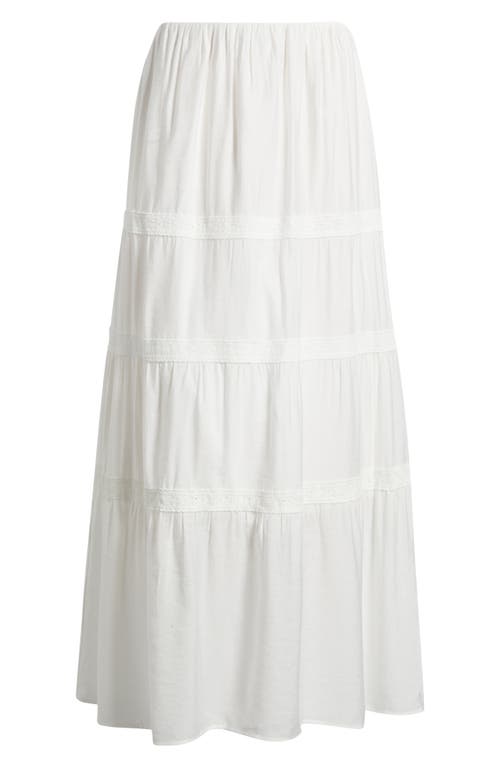 Bobeau Lace Accent Tiered Maxi Skirt In White