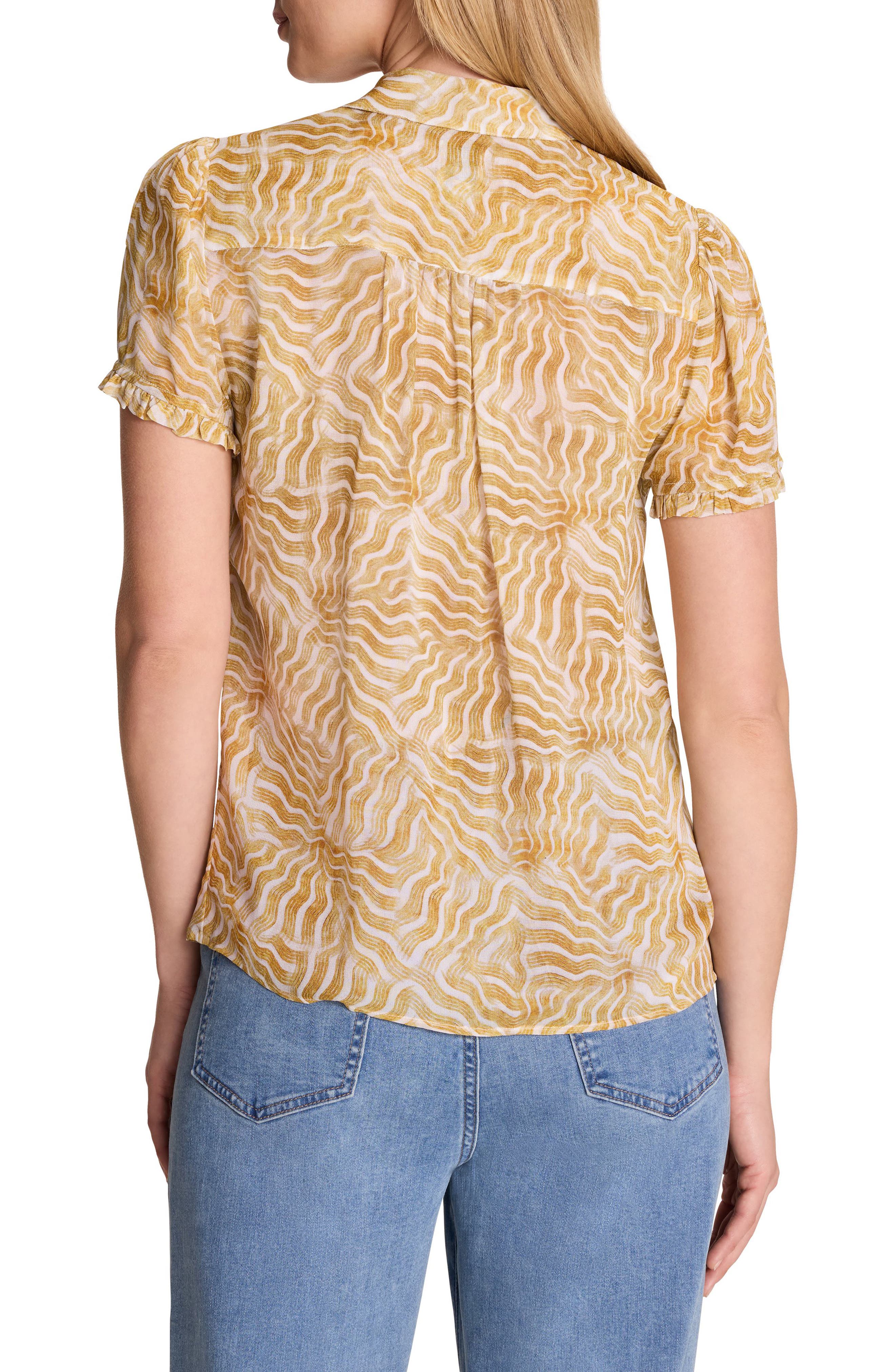 NIC+ZOE Sunrays Ruffle Placket Georgette Button-Up Shirt (Women ...