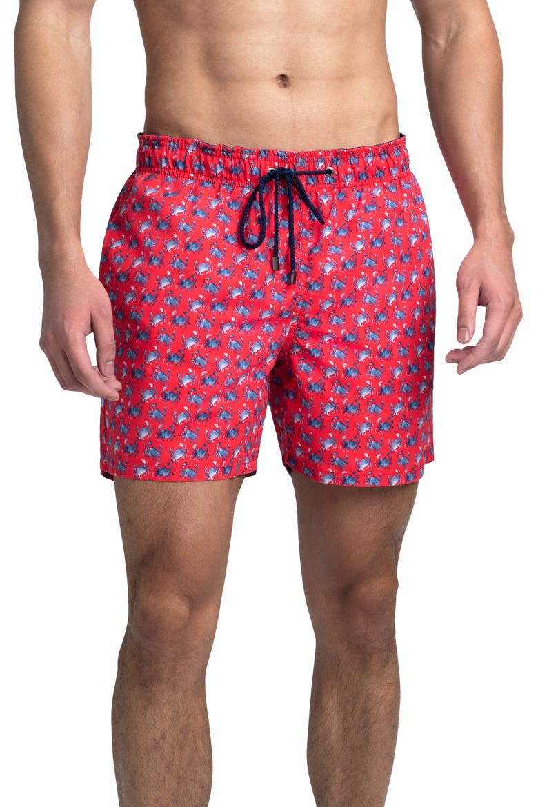 Crab Print Swim Trunks, Main, color, RUBY