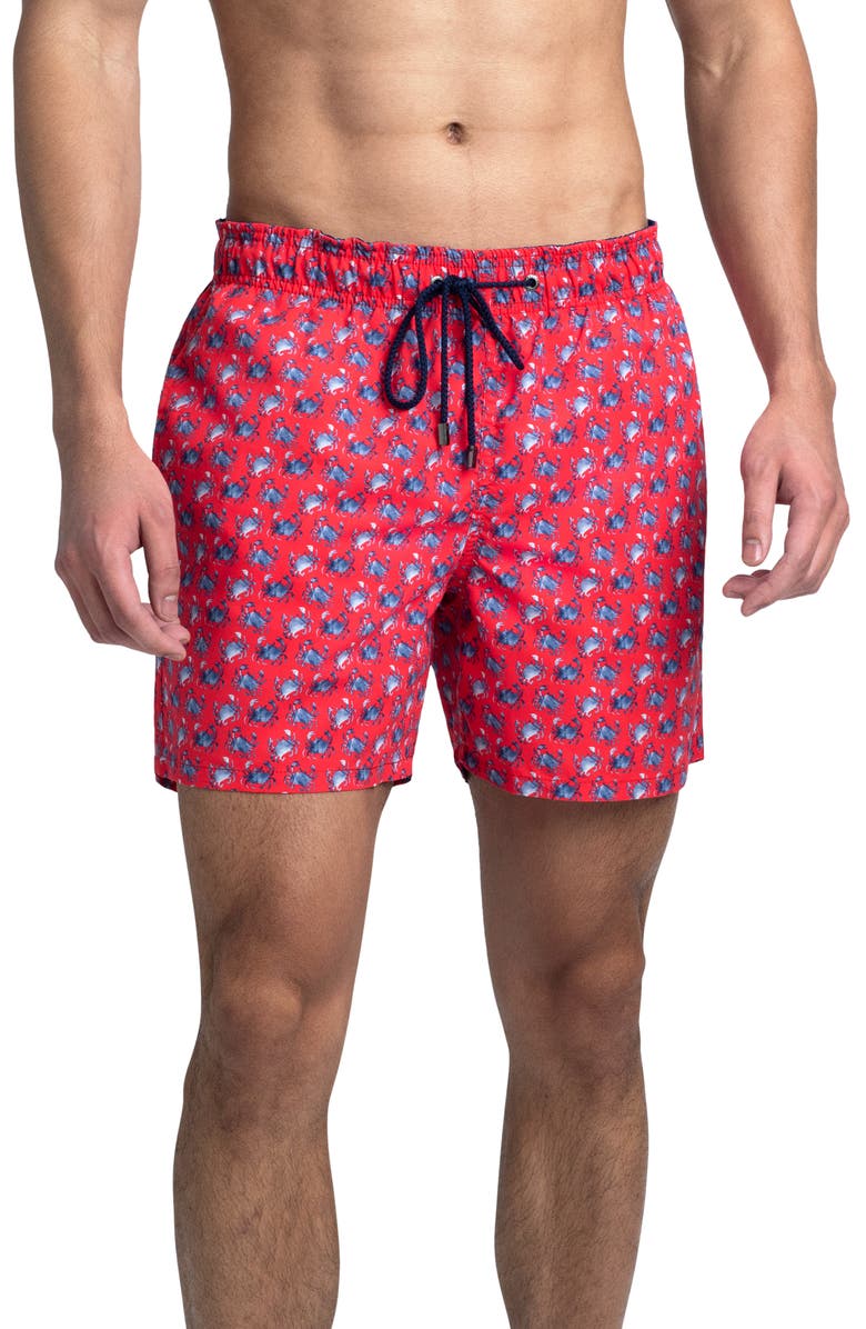 Bugatchi Crab Print Swim Trunks, Main, color, 