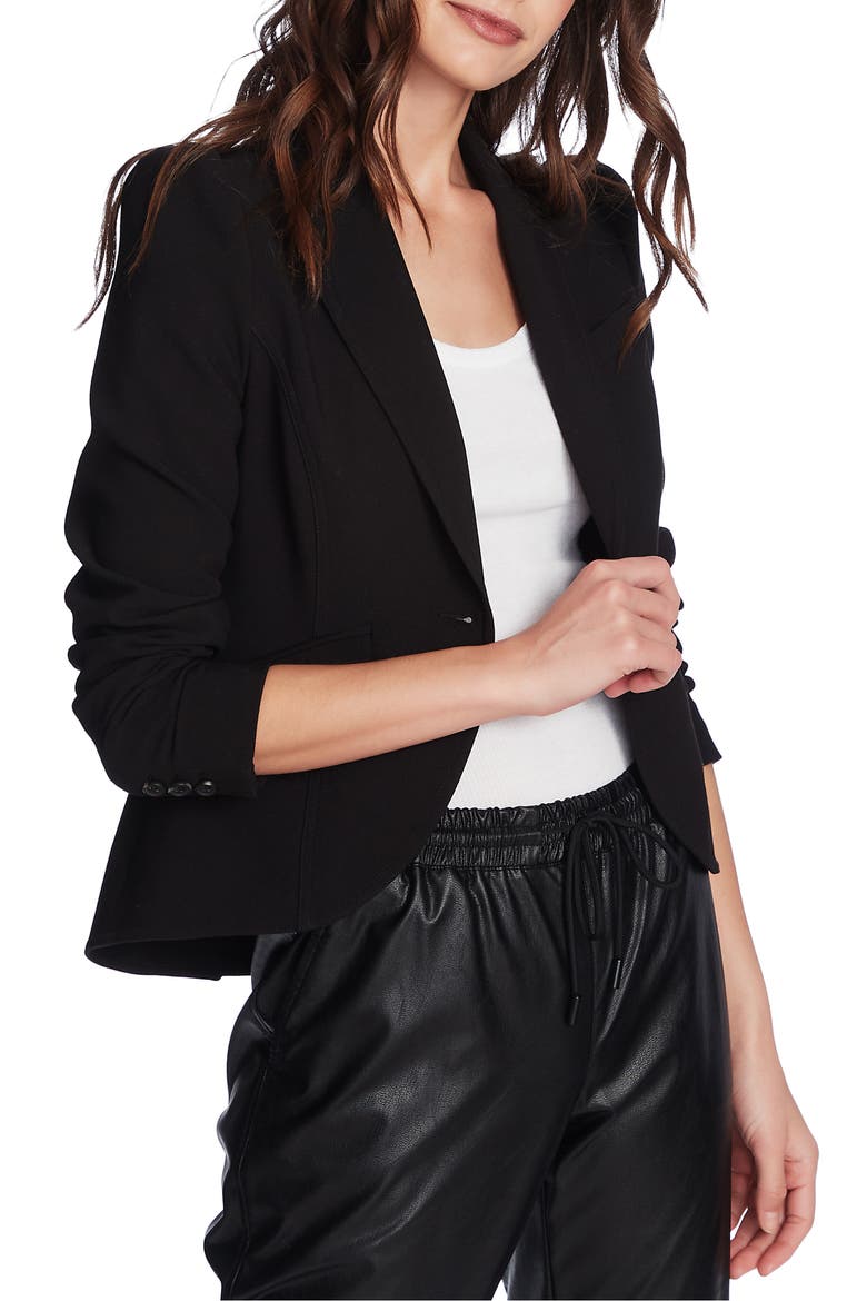 Puff Sleeve Blazer, Alternate, color, RICH BLACK