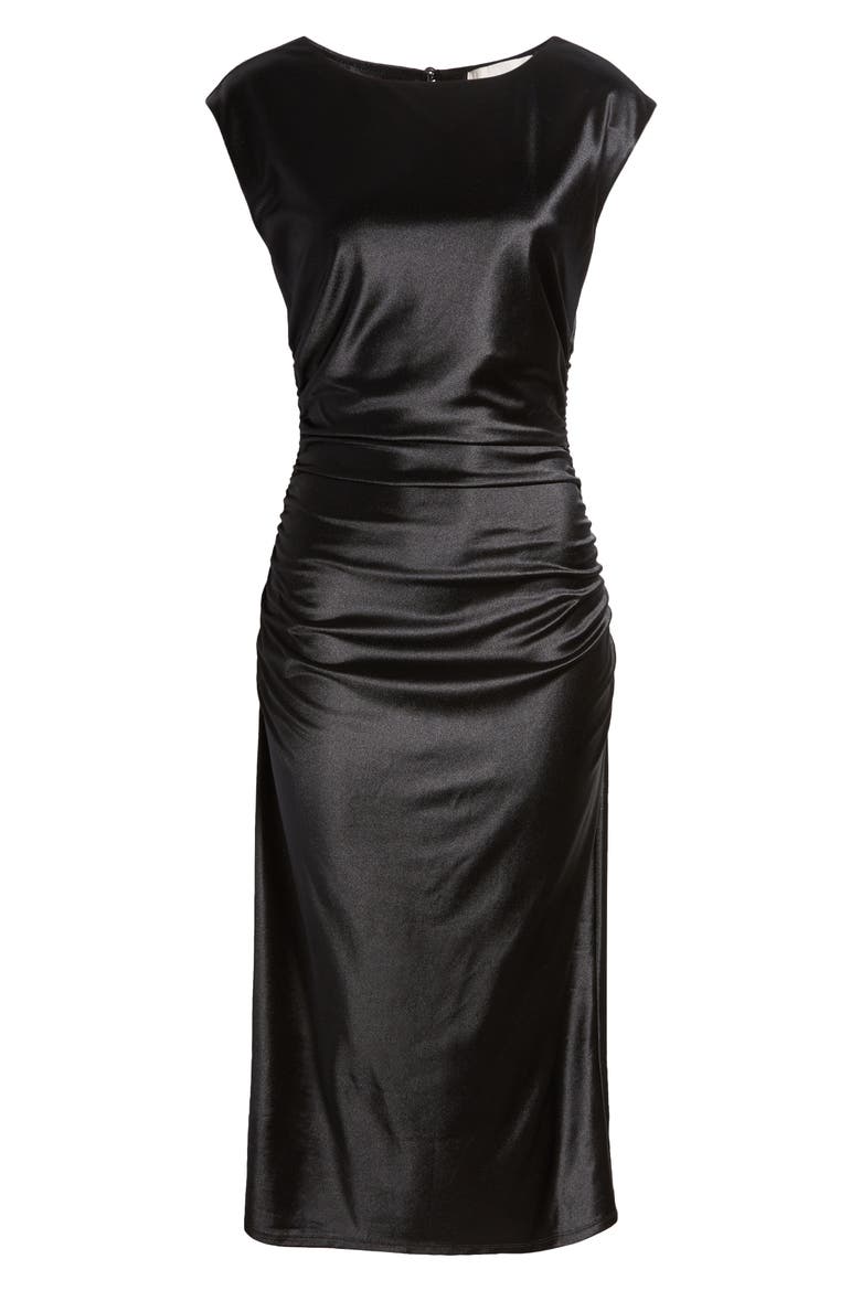 Metallic Satin Midi Dress, Alternate, color, BLACK