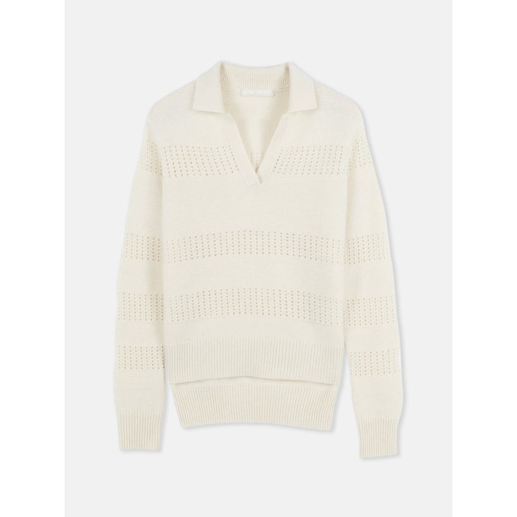 Gobi Mongolian Cashmere Mixed Pattern Cashmere Polo In Off White