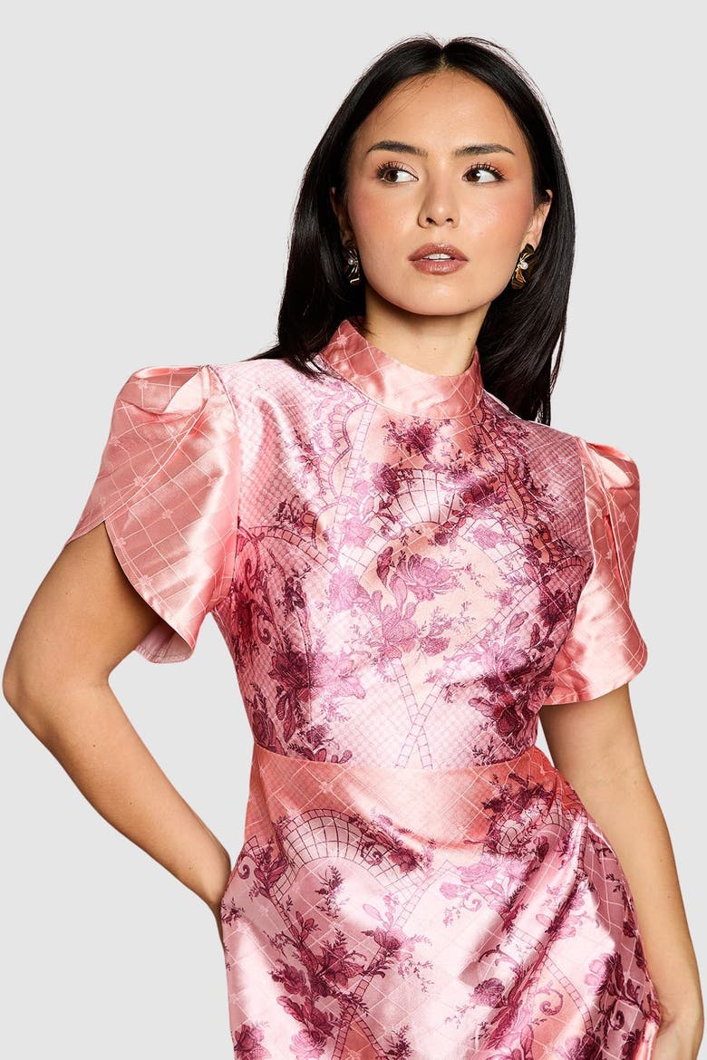 Petite Floral Tulip Sleeve Mini Dress, Alternate, color, Pink