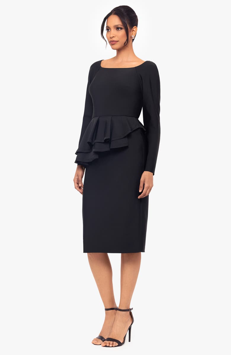 Betsy & Adam Long Sleeve Peplum Cocktail Dress, Alternate, color, Black