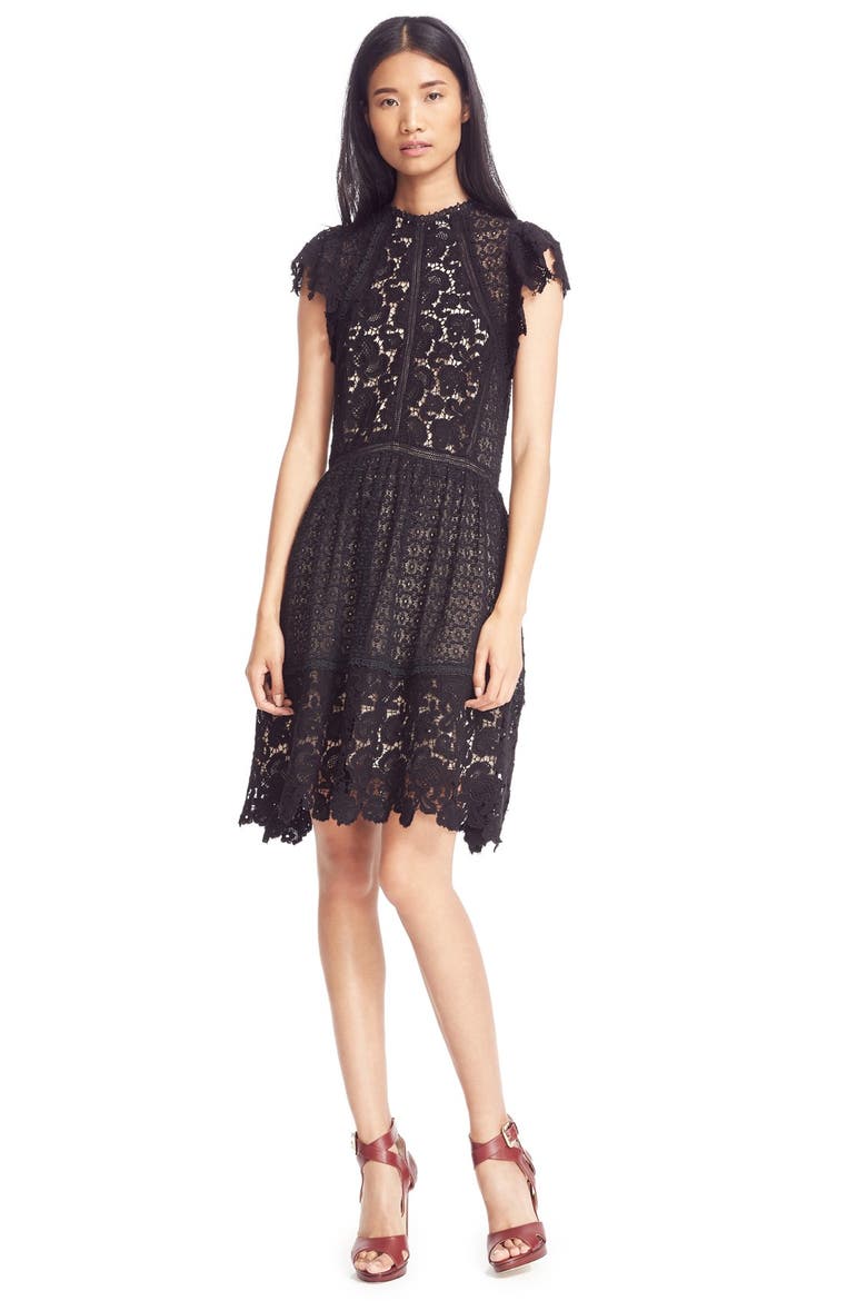 Mix Lace A-Line Dress, Alternate, color, BLACK