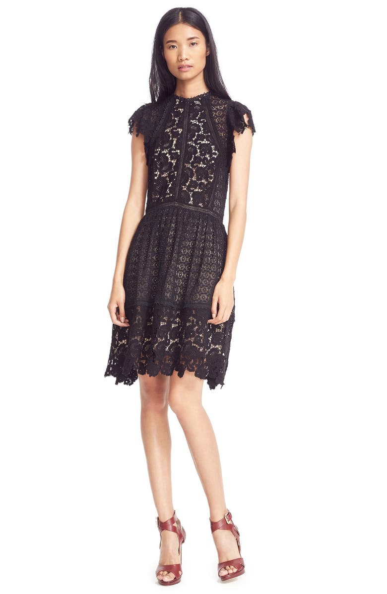 Rebecca Taylor Mix Lace A-Line Dress, Alternate, color,