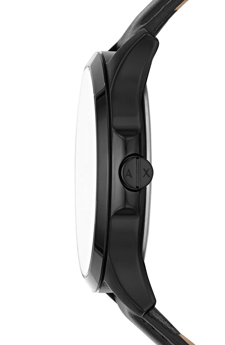 AX Armani Exchange Quartz Leather Strap Watch, 46mm, Alternate, color, Black