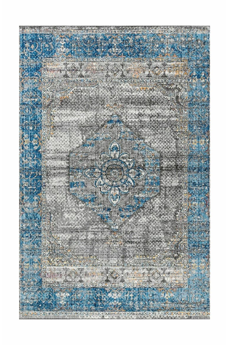 Anatolia Vintage Medallion Peacock Area Rug, Alternate, color, Peacock Blue/Gray